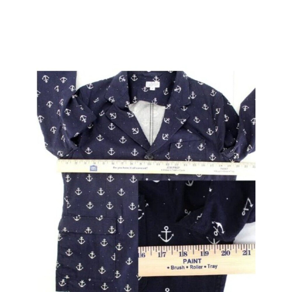 Engineered Garments Baker Jacket Blue Nautical Anchor Print Light Blazer SZ 3 L - Picture 8 of 11